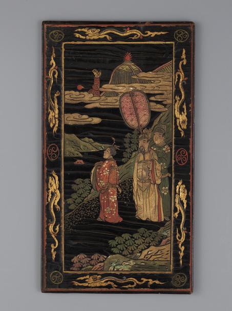 款彩游月宫图插屏