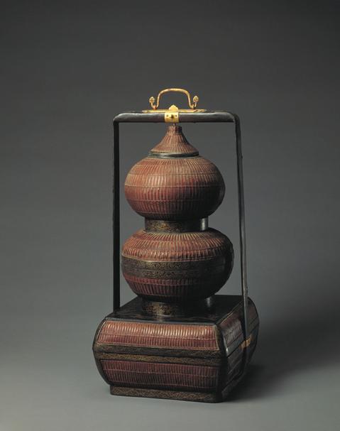 黑漆描金锦纹嵌竹葫芦式提盒