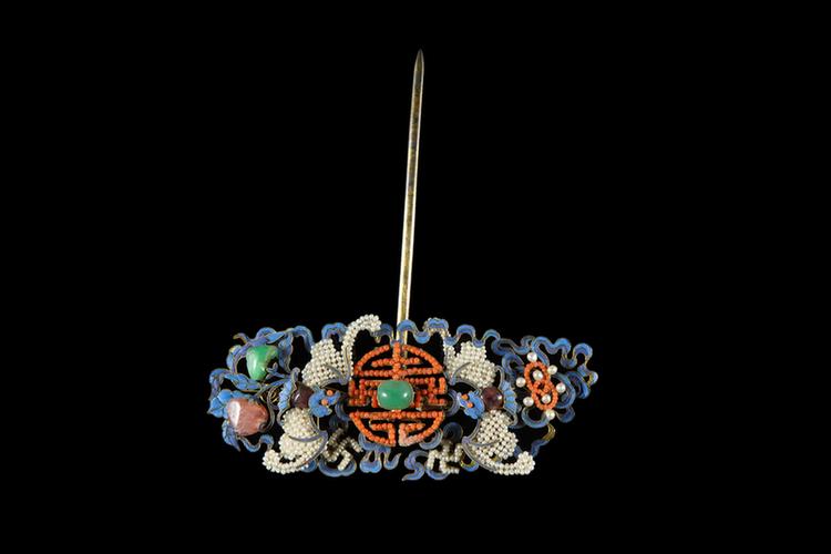 点翠镶料珠万蝠葫芦纹头花