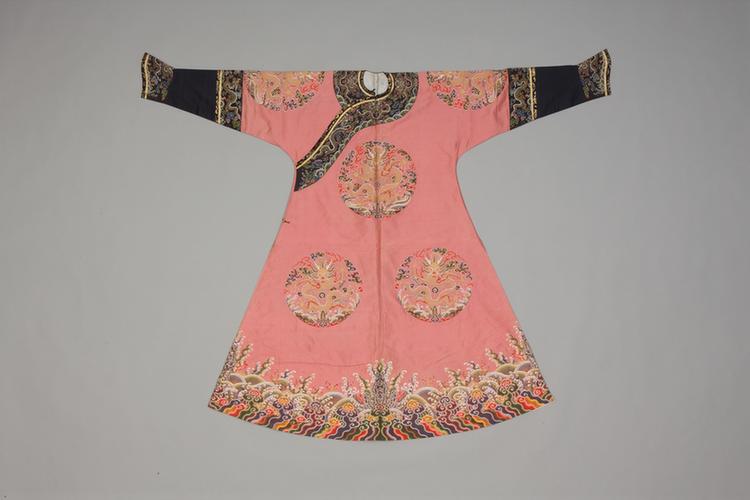 桃红色八团彩云金龙纹妆花纱女夹龙袍