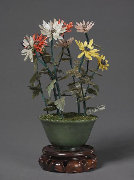 碧玉盆玉石珊瑚菊花盆景