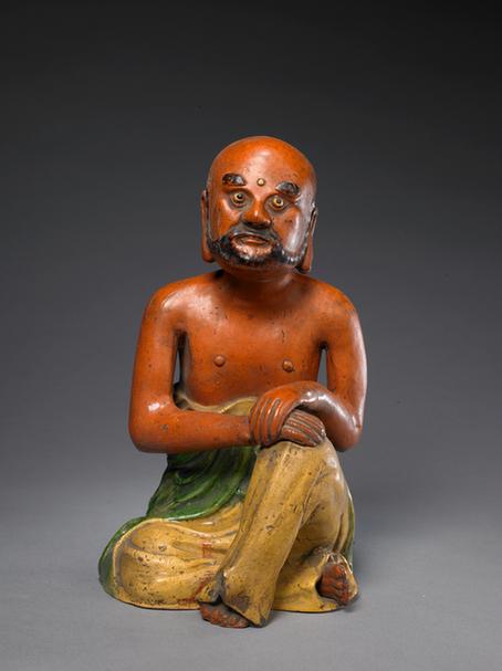 石湾窑黄绿釉罗汉坐像