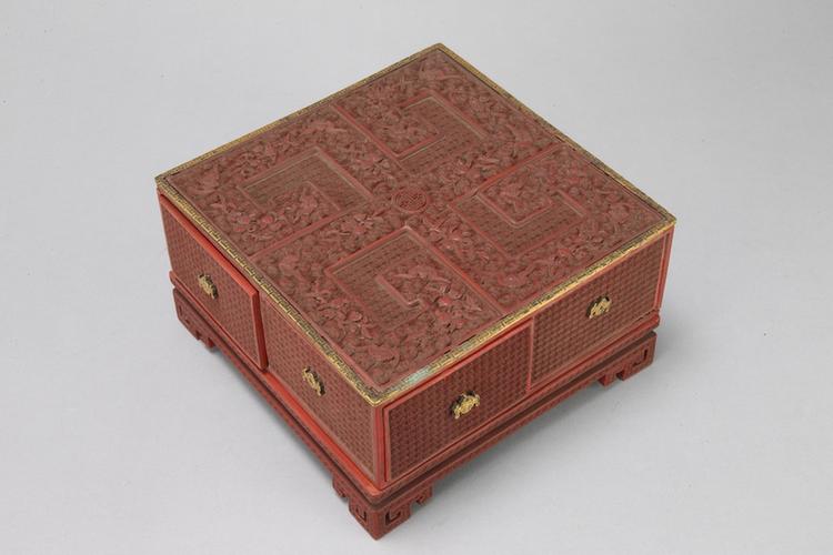 剔红锦地花果暗八仙纹方匣
