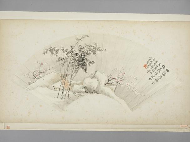 雪景梅竹书屋扇面