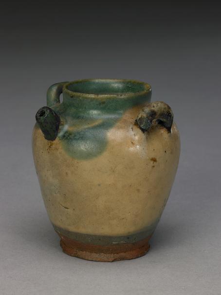 邛窑米色釉绿斑双系壶