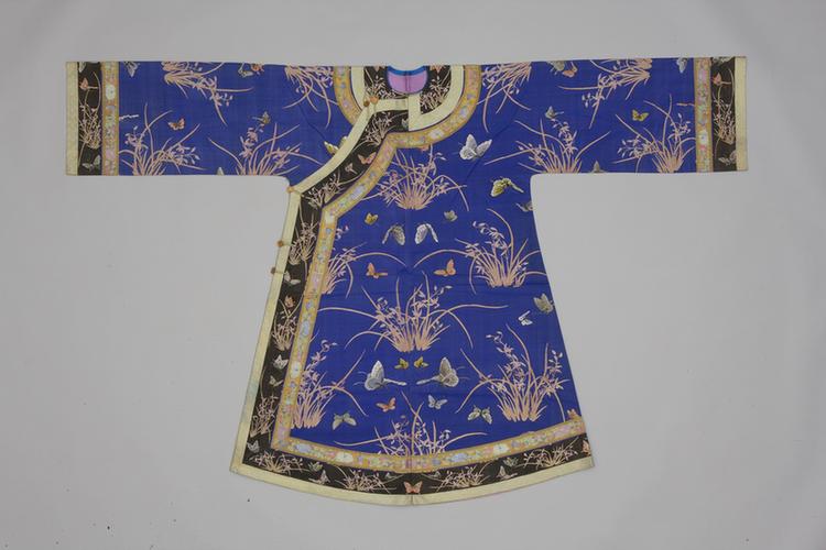 宝蓝色缂金银墩兰彩蝶纹夹衬衣