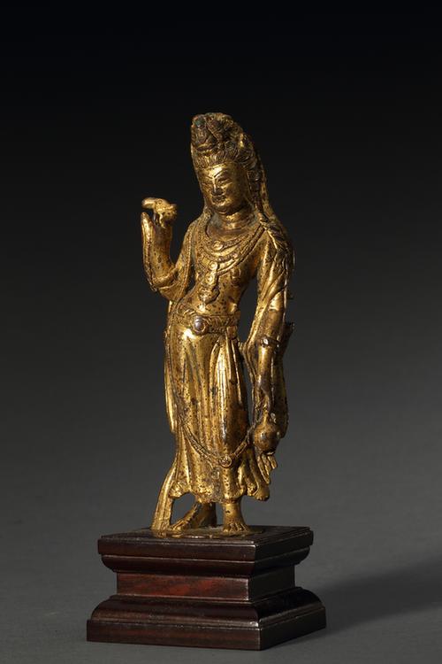 铜鎏金杨柳枝观音菩萨立像