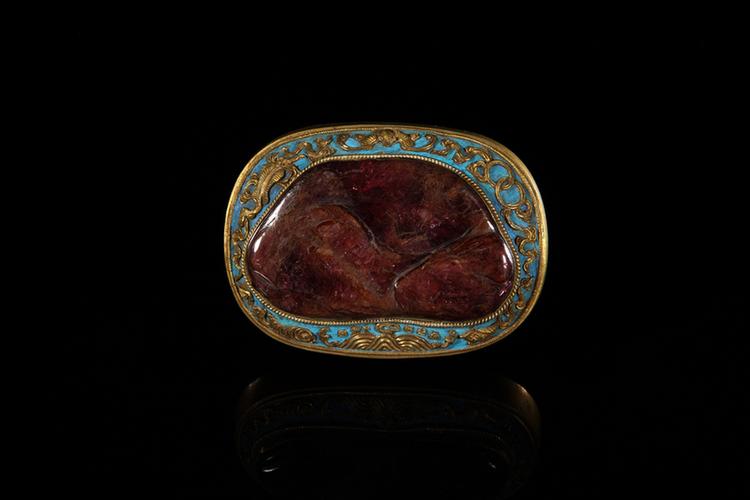 铜镀金镶红宝石带头