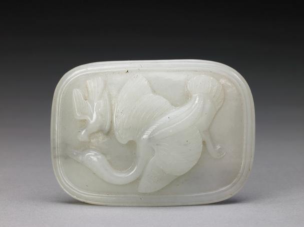 青玉浮雕双鸟纹如意瓦