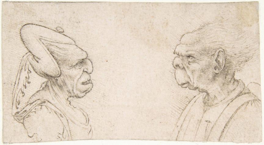 attributed to Francesco Melzi--Two Grotesque Heads Old Woman