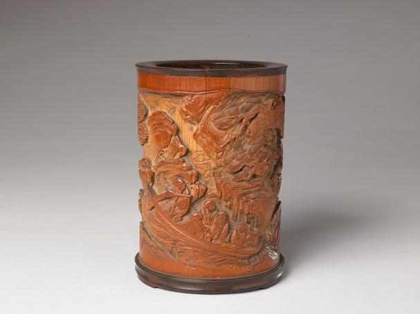 竹雕赤壁图笔筒