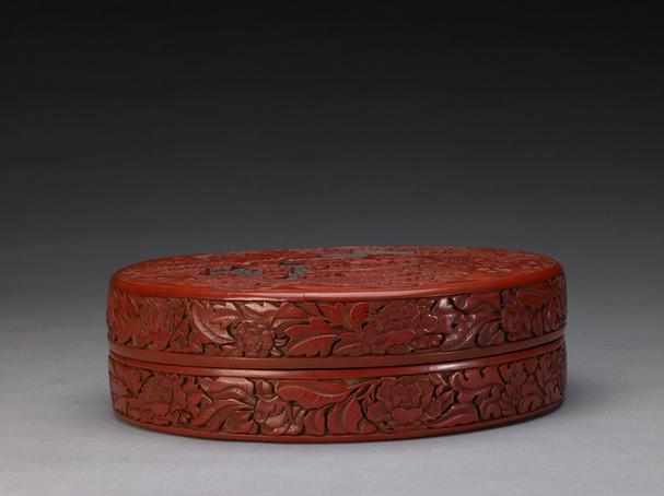 宣德款剔红水阁纳凉图圆盒