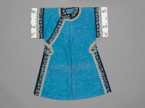 深月白色云鹤纹暗花江绸单氅衣