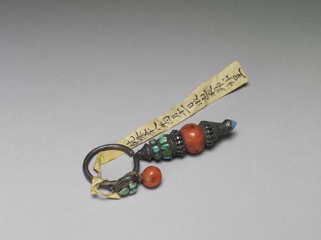 银嵌珊瑚松石大耳坠