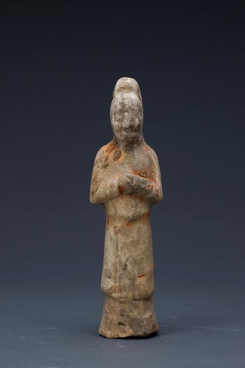 陶画彩拱手男立俑