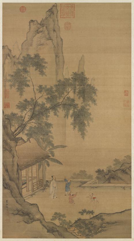 闲看儿童捉柳花句意轴