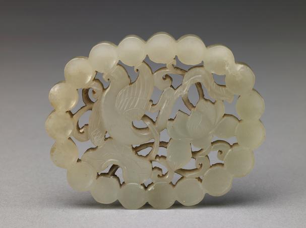 青玉透雕鹭鸶莲花嵌件