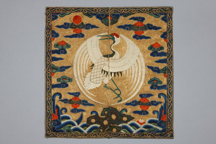 平金绣云鹤纹补子