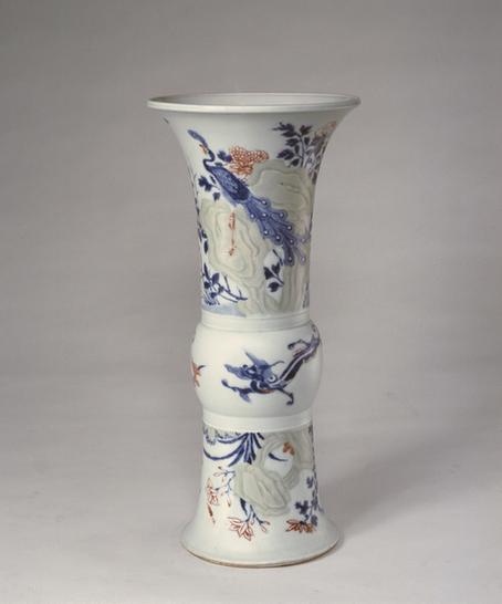 釉里三色花鸟纹花觚