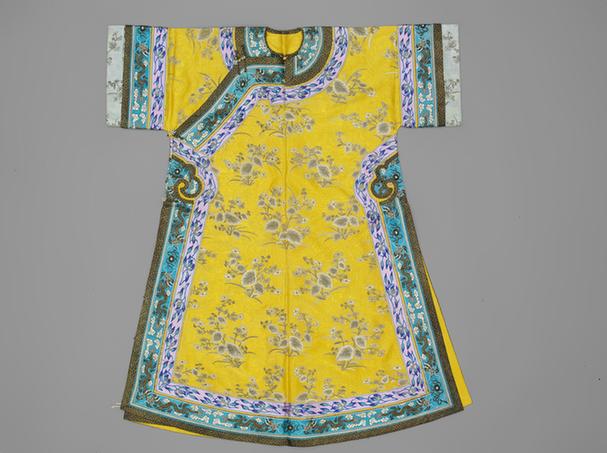 明黄色纳纱水墨海棠纹单氅衣