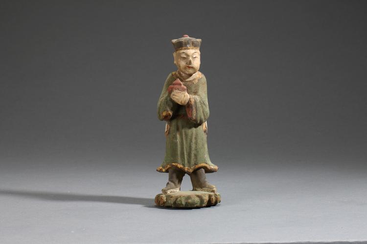 木雕彩绘文吏像