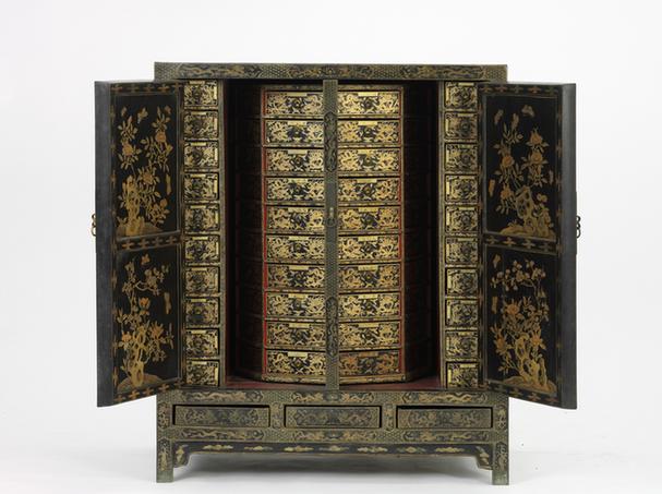 黑漆描金双龙纹药柜