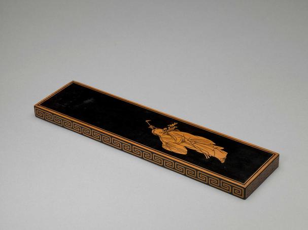 黑漆嵌文竹人物图镇纸