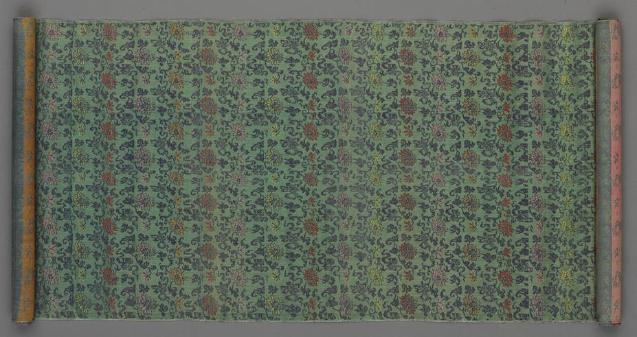 绿色地析枝花卉纹锦