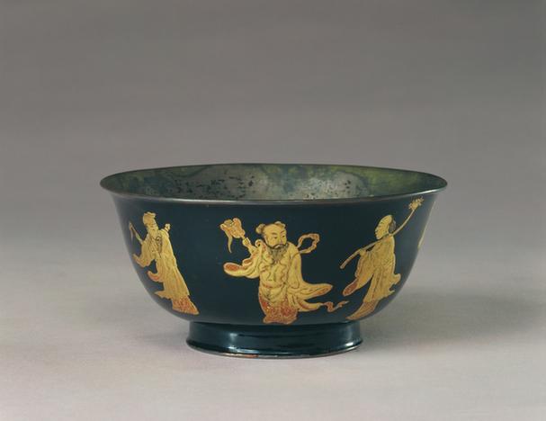 黑漆描金八仙图银里碗