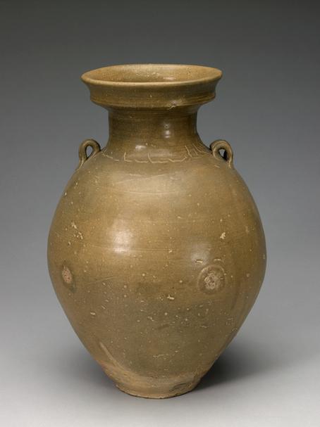 青釉双系洗口壶