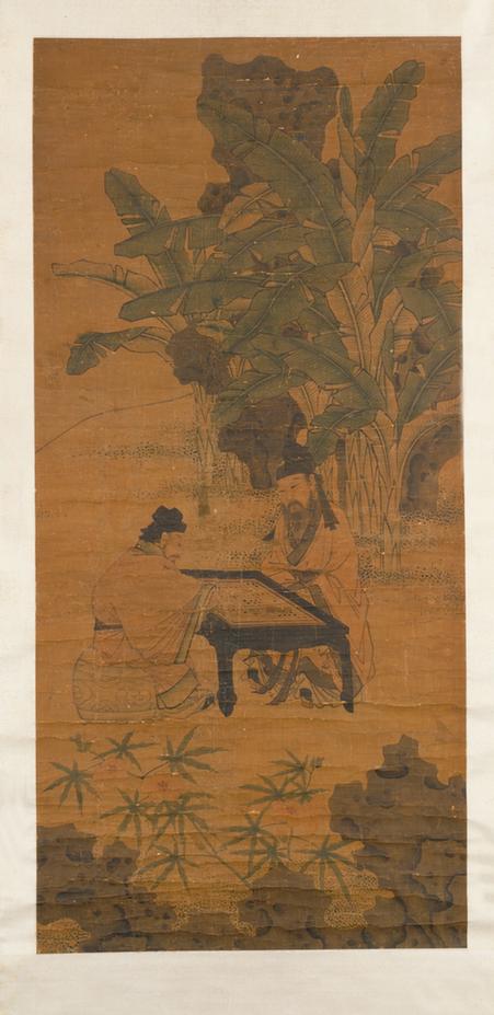 明人蕉荫奕棋图轴