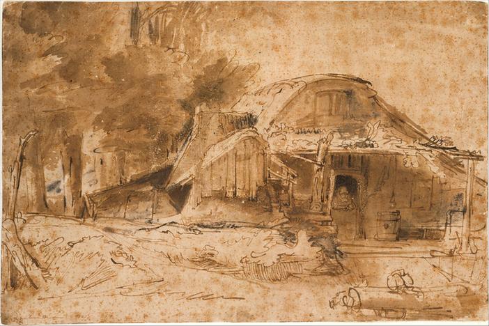Rembrandt--Cottage near the Entrance to a Wood