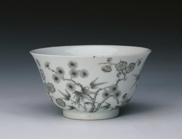 道光款墨彩松竹梅图碗