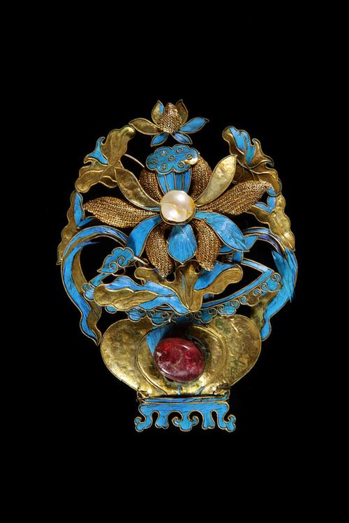 银镀金嵌宝石花盆形簪