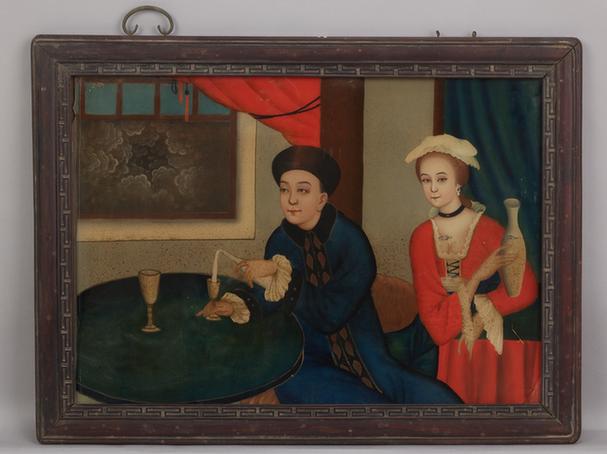 木边玻璃画人物图挂屏