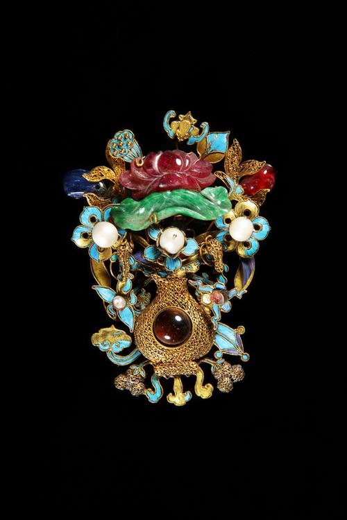 银镀金嵌珠宝瓶花