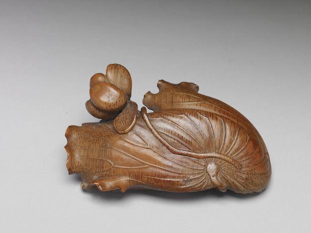 雕竹根荷叶水盛