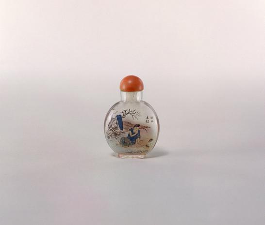 孟子受款白色玻璃内画人物图鼻烟壶