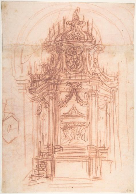 Baldassarre Franceschini--Design for a Catafalque (recto); Female Saint Kneeling