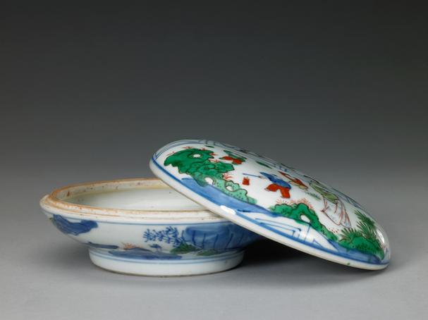 五彩人物图印泥盒