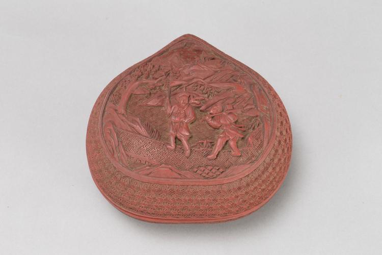 剔红番人进宝图桃式盒