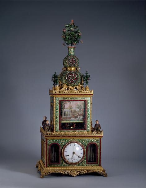 铜镀金广珐琅倒球水法钟