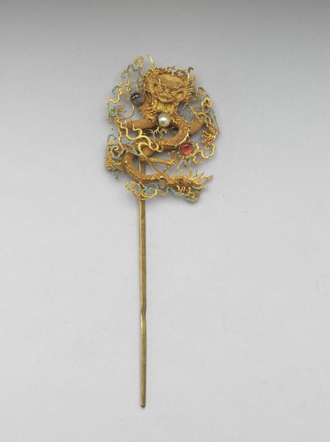 银镀金嵌珠宝龙戏珠簪