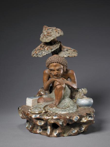 瓷山石松树达摩坐像