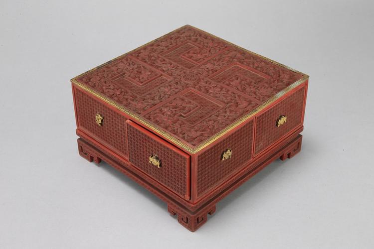 剔红锦地花果暗八仙纹方匣