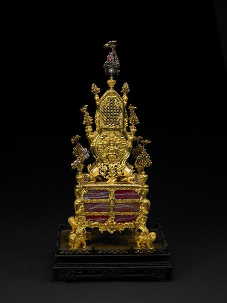 铜镀金镶玛瑙转玻璃花表