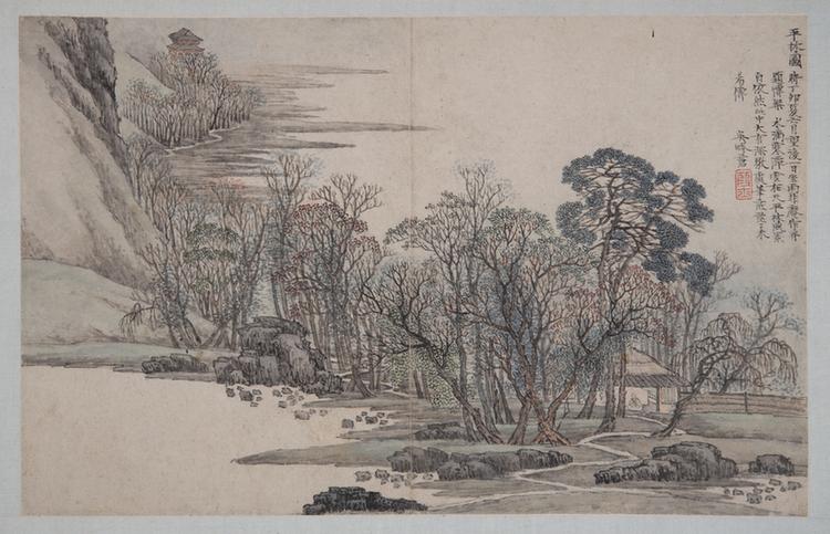 九家山水册-沈苍平林图页