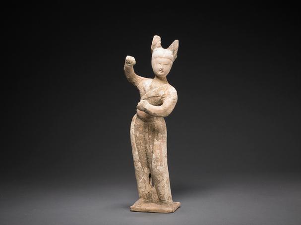 陶画彩舞蹈女立俑