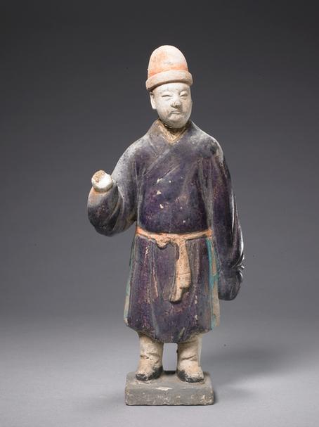 陶孔雀绿加紫釉轿夫俑