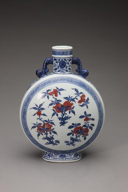 青花釉里红葫芦蝠纹直口瓶